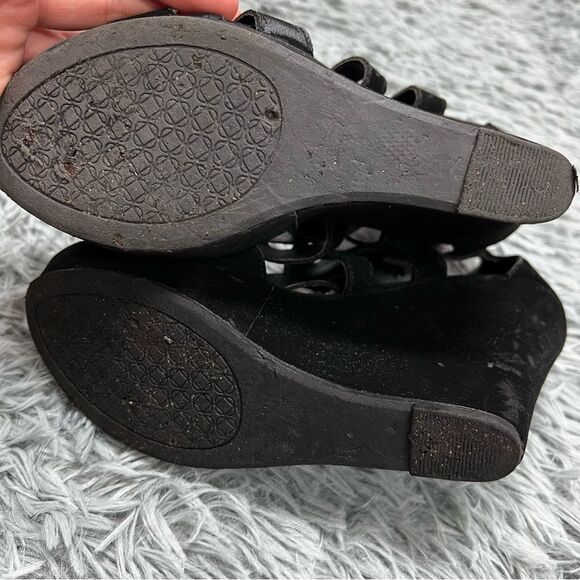 Top Moda Black Open Toe Strappy Wedges Size 8 - Picture 8 of 10